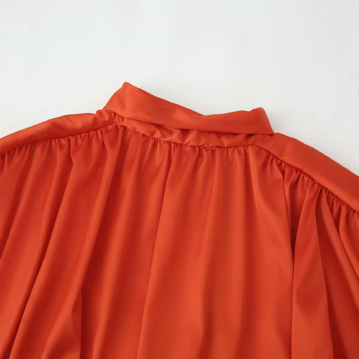 Damen Seidenähnliche Schluppebluse mit geraffter Schulterpasse und Ballonärmeln Drune