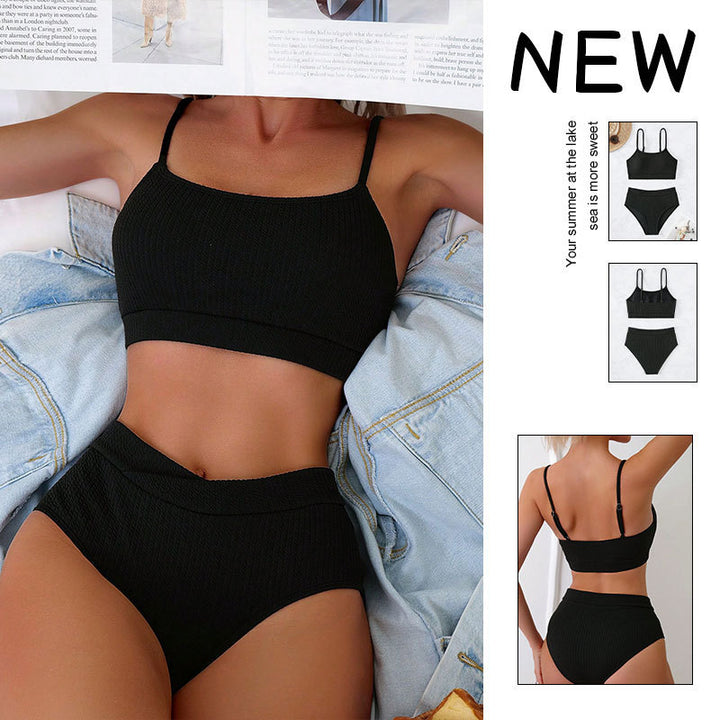 Damen Hoch tailliertes Bikini-Set mit strukturiertem Oberteil Drune