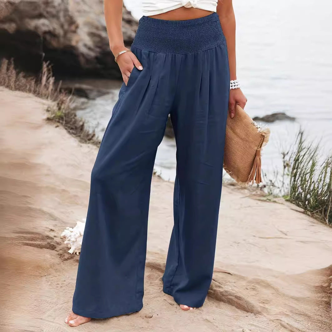 Damen weite Leinenhose mit elastischem Bund Drune
