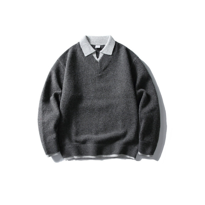 Unisex Oversize-Strickpullover mit kontrastpolokragen und V-Ausschnitt Drune