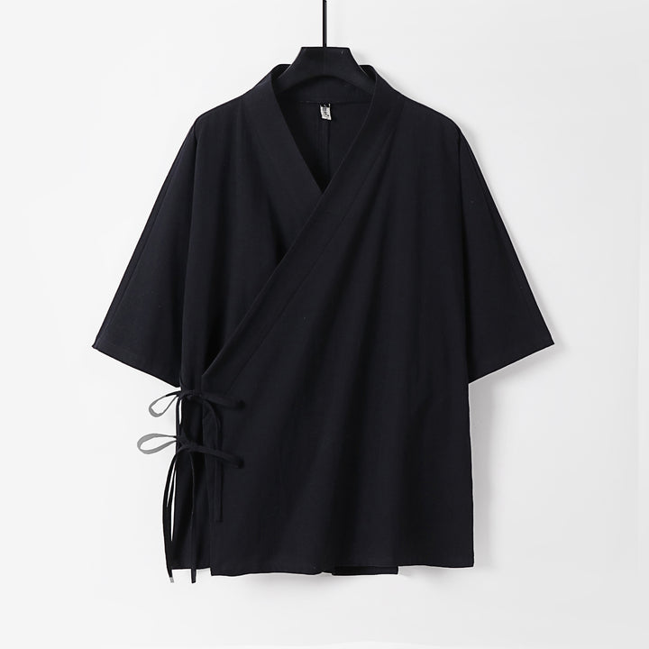 Damen Wickel-Kimono-Oberteil mit kurzen Ärmeln und Seitenschnürung Drune