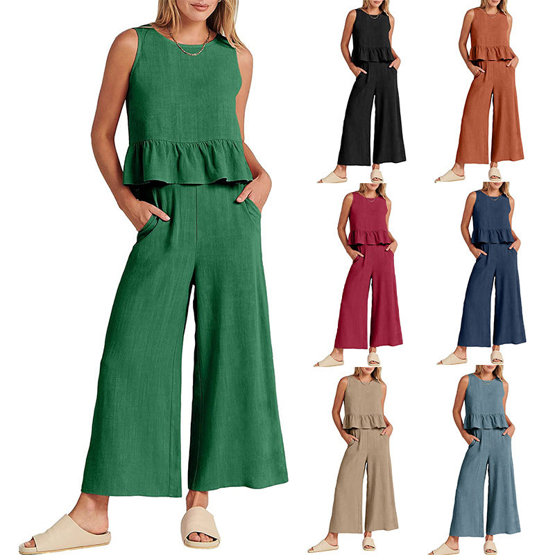 Damen luftige Sommerbluse und weite Hose Drune
