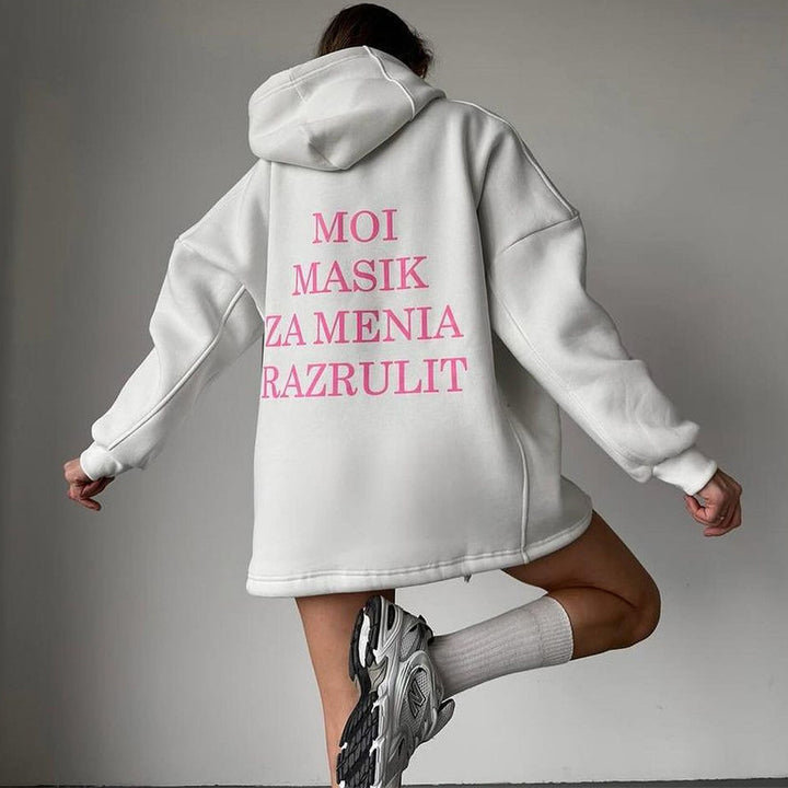 Damen Urbaner Kapuzenpullover mit verspieltem Schriftzug Drune