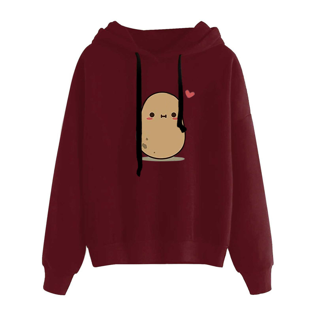 Damen nan lässiger Oversize Kapuzenpullover mit Herz‑und‑Pfotenprint, Kordelzug und gerippten Bündchen Drune
