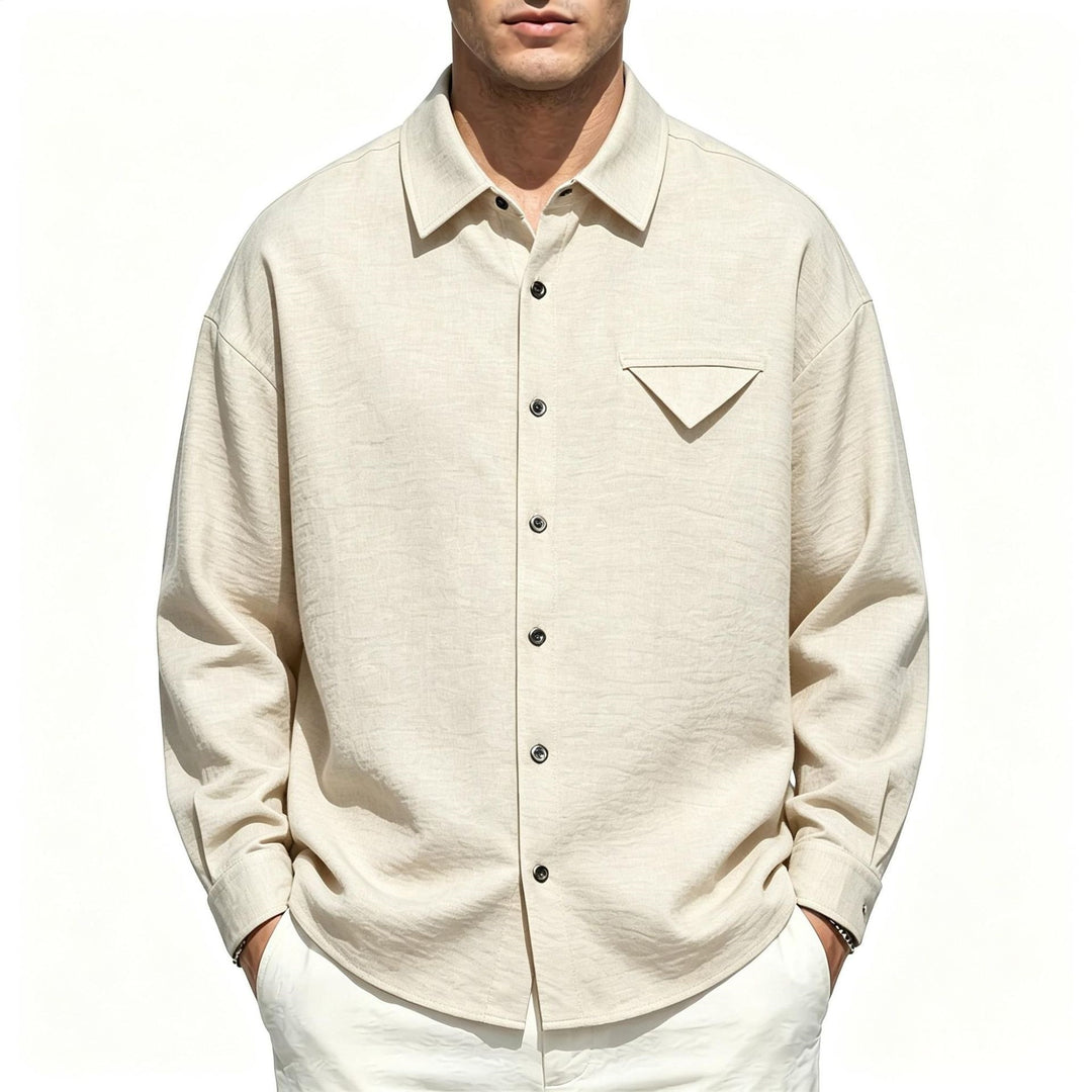 Herren Leichtes Texturiertes Overshirt mit Hemdkragen und Brustklappen-Tasche Drune