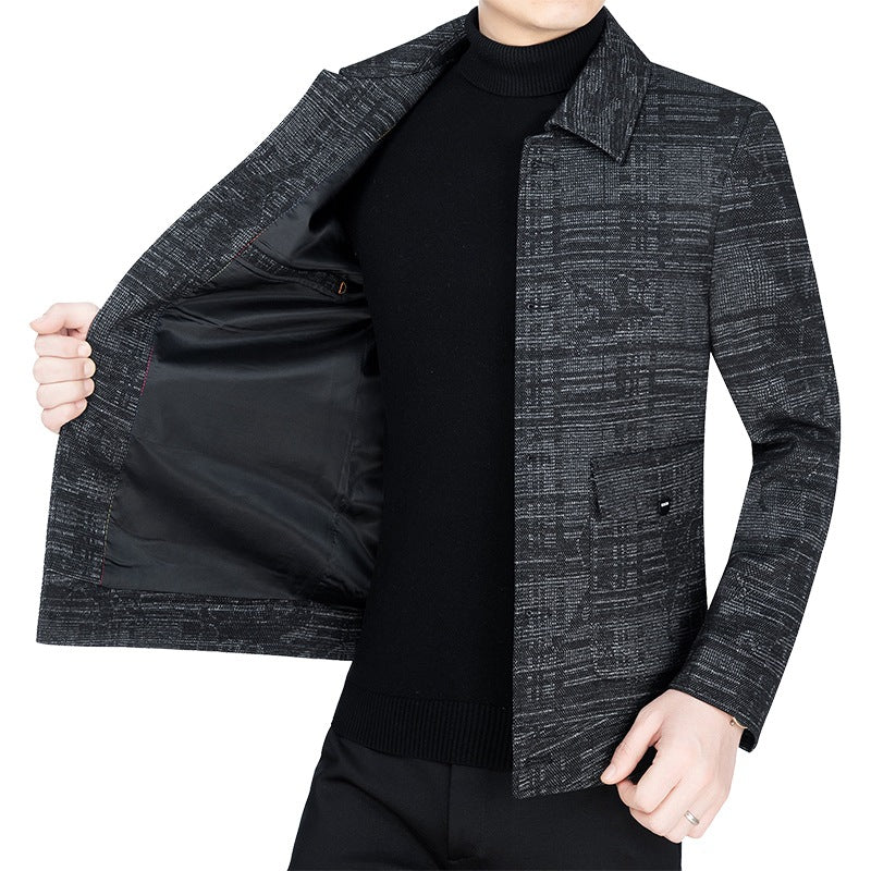 Herren Kurzjacke im strukturierten WDrunelook mit Hemdkragen und Knopfleiste Drune