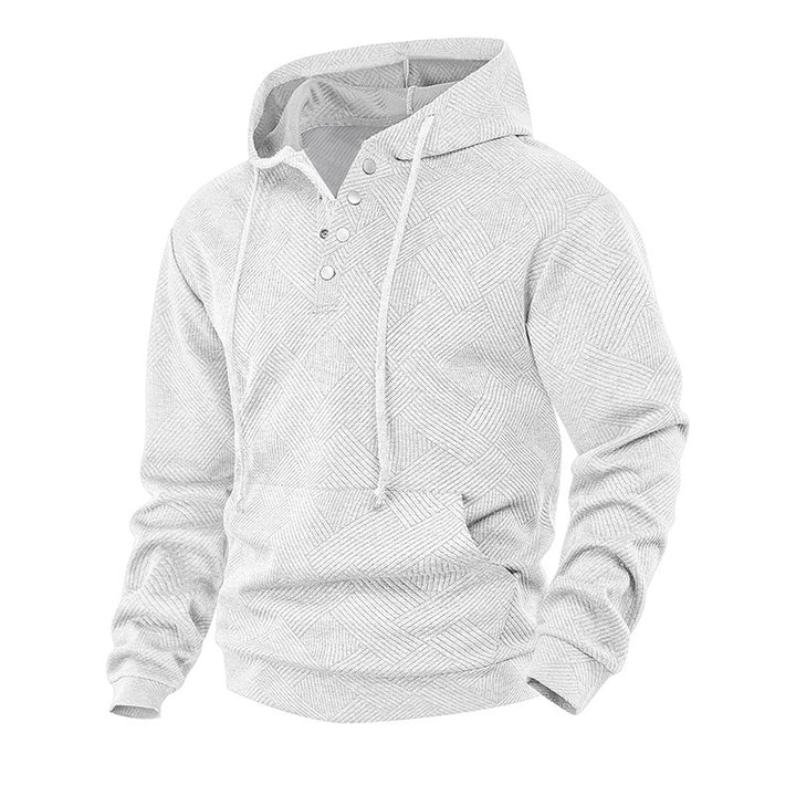 Herren Kapuzenpullover mit Henley-Knopfleiste, Strukturstrick & Kängurutasche Drune