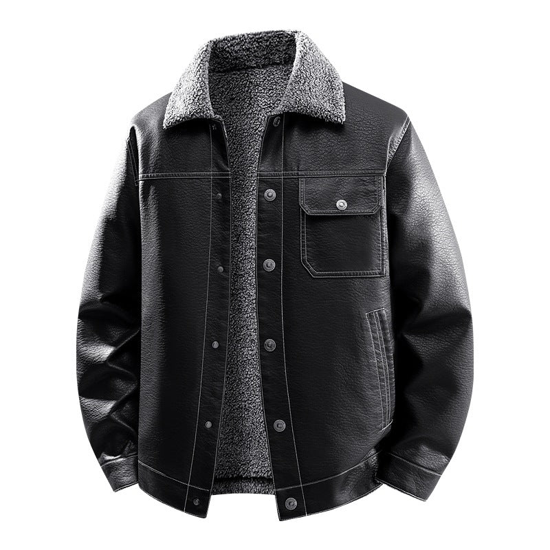 Herren Edle Kunstlederjacke mit weichem Teddyfutter Drune