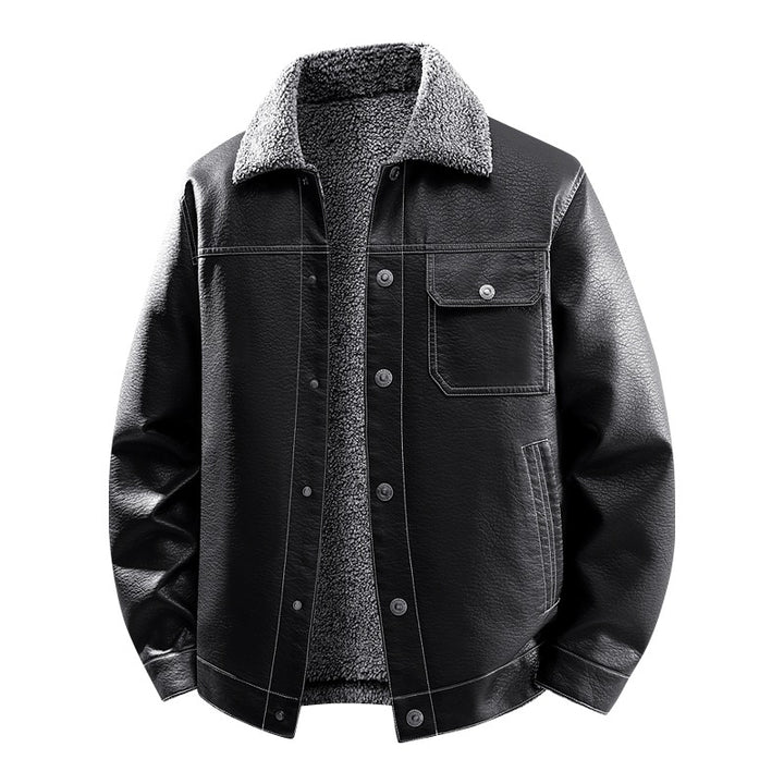 Herren Edle Kunstlederjacke mit weichem Teddyfutter Drune