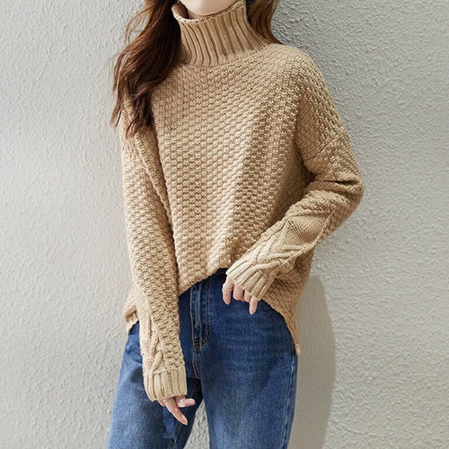 Damen Grobstrickpullover mit hohem Kragen und strukturiertem Design Drune
