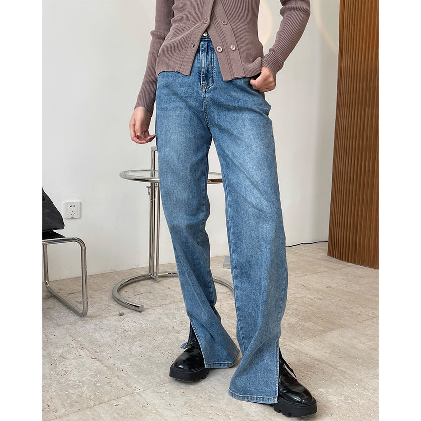 Damen Hochtaillierte Relaxed-Fit Jeans mit leichtem Schlag und Frontnaht Drune