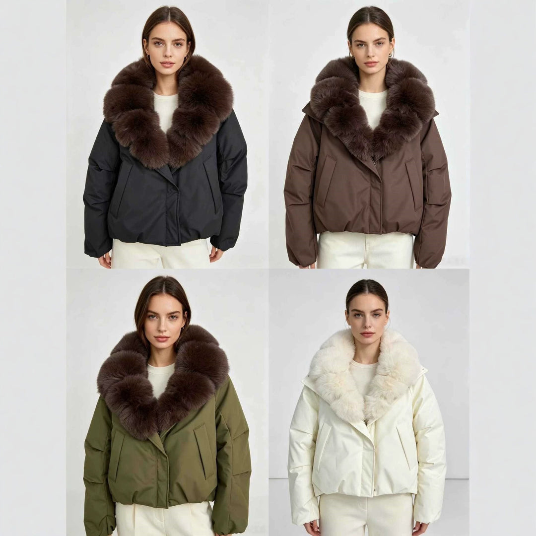 Damen nan kurze Cropped-Parka mit extravoluminösem Fellkragen und winddichter Thermofütterung Drune