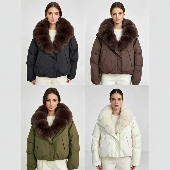 Damen nan kurze Cropped-Parka mit extravoluminösem Fellkragen und winddichter Thermofütterung Drune