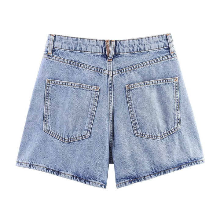Damen Jeansshorts im lässigen Vintage-Stil mit hohem Bund und seitlichen Schlitzen Drune