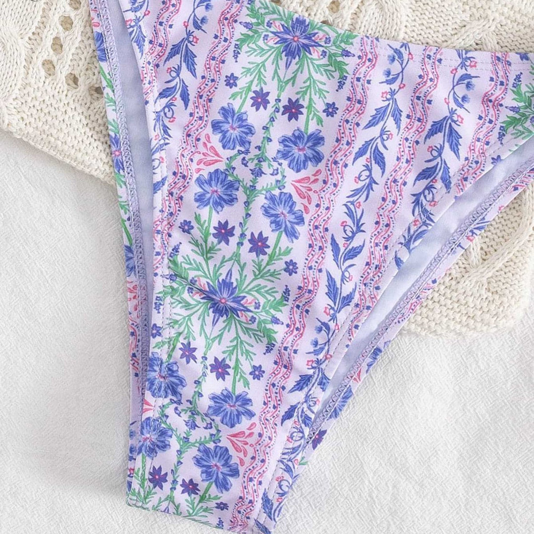 Damen Bandeau-Bikini mit floralem Design und verspielten Rüschen Drune