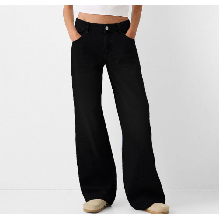 Damen Weite Jeans mit hoher Taille und klassischen Taschen Drune