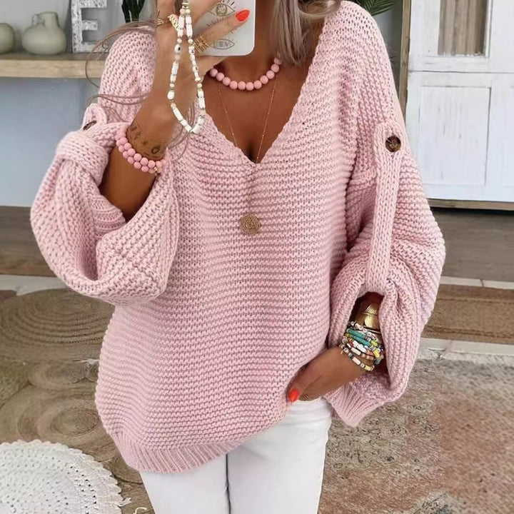Damen V-Ausschnitt Strickpullover mit weitem Schnitt Drune