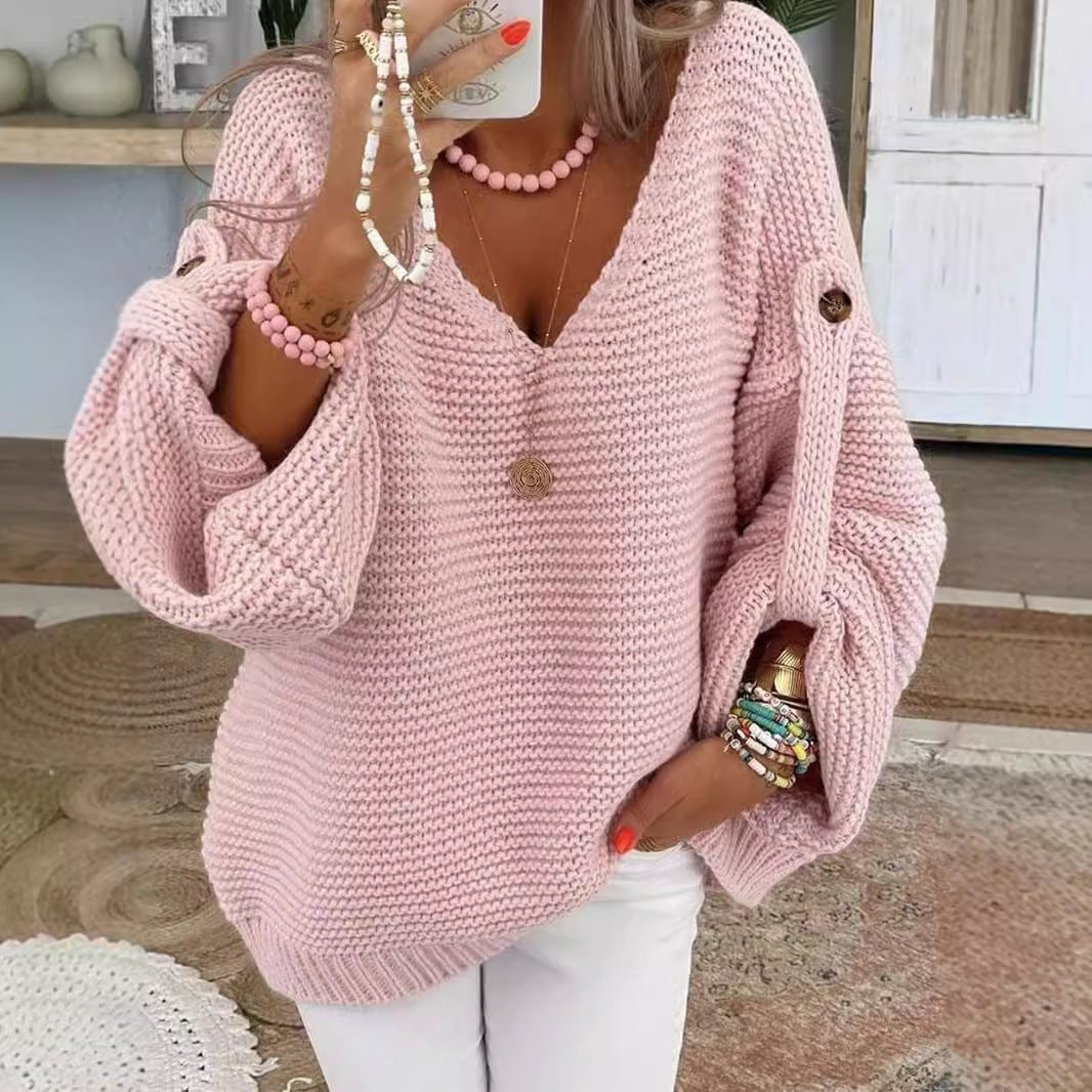 Damen Grober Strickpullover mit V-Ausschnitt Drune