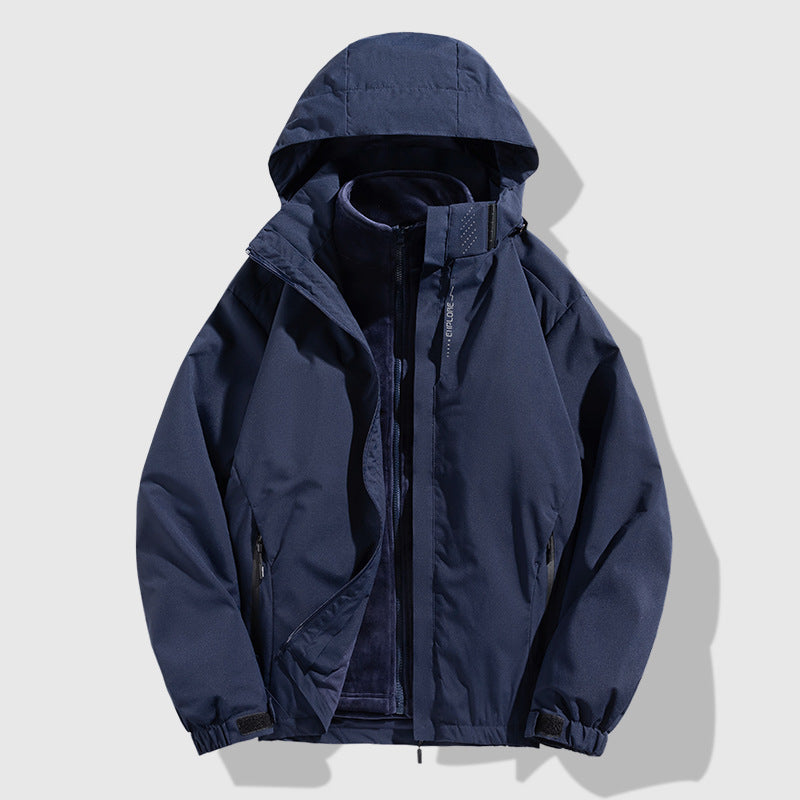 Herren zweiteilige Winterjacke mit abnehmbarer Fleece-Innenjacke wasserdicht winddicht Drune