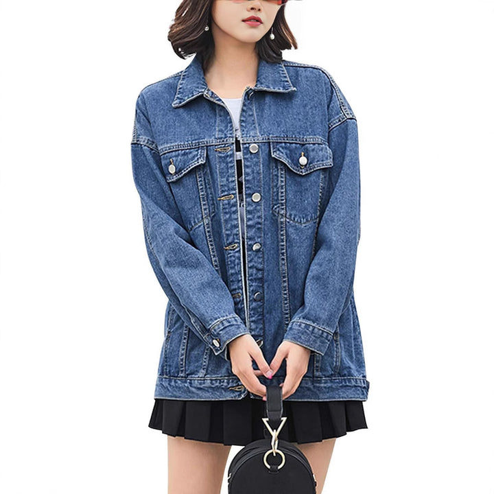 Damen Oversized Denimjacke mit dekorativen Druckknöpfen Drune
