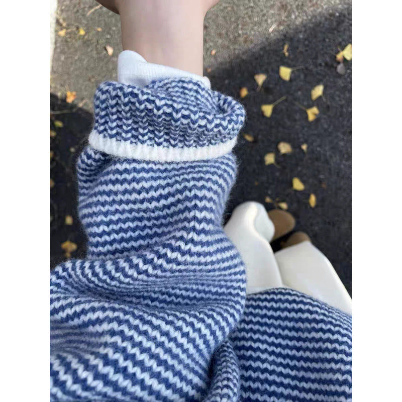 Damen lässiger Strickpullover mit Wellenmuster und Rollkragen Drune