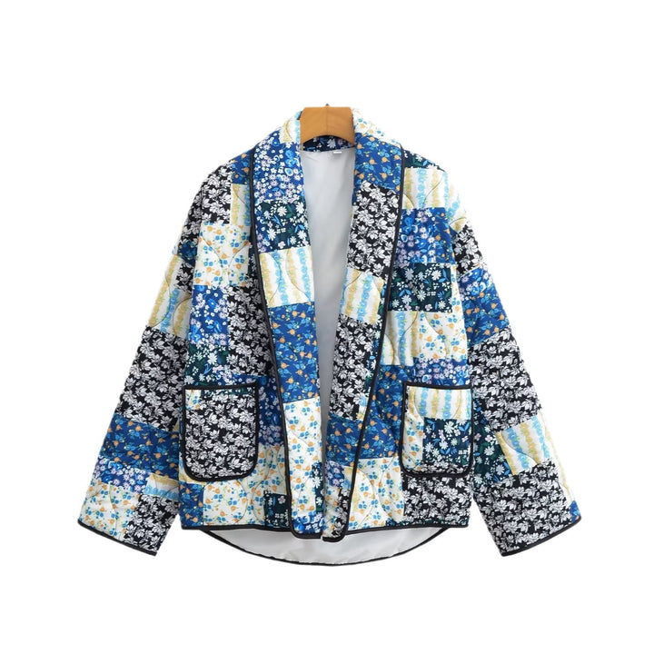 Damen Patchwork Steppjacke mit floralen Akzenten und weitem Schnitt Drune