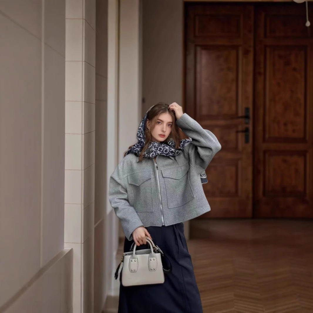 Damen lässige Overshirt-Jacke mit Taschen und Reißverschluss Drune