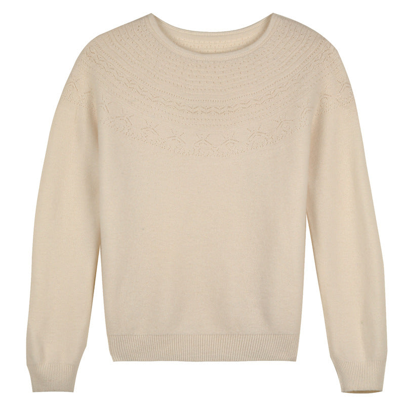 Damen Rundhals-Feinstrickpullover mit strukturierter Passe und Kaschmir-Optik Drune