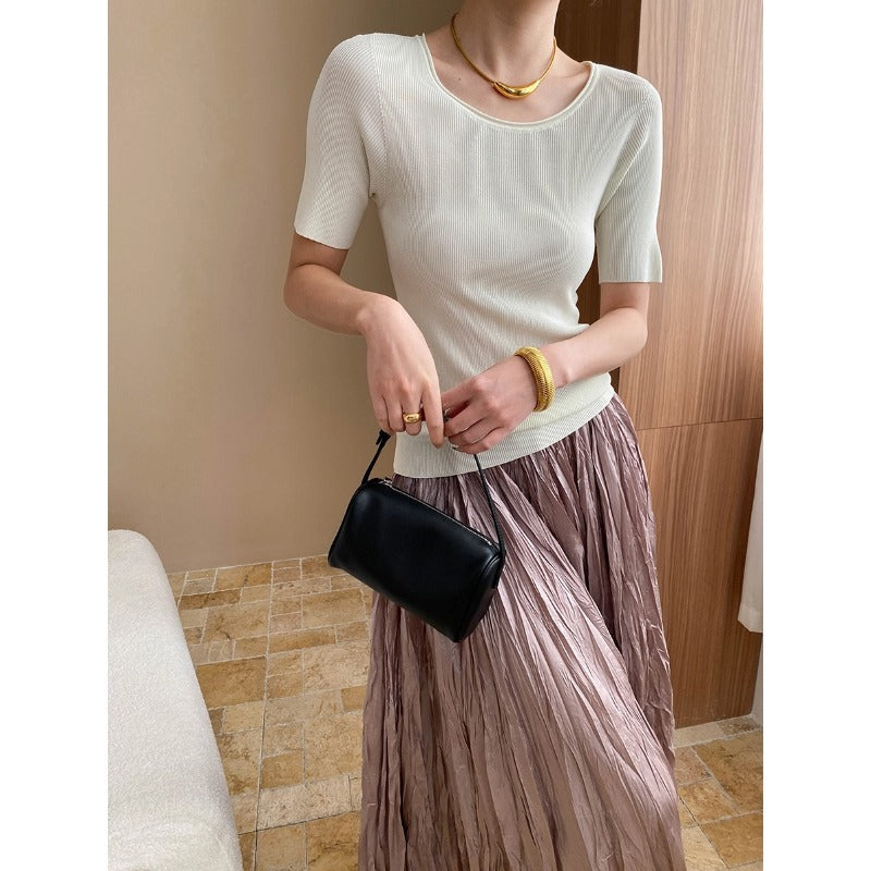 Damen figurbetontes Rippenshirt mit Rundhalsausschnitt Drune