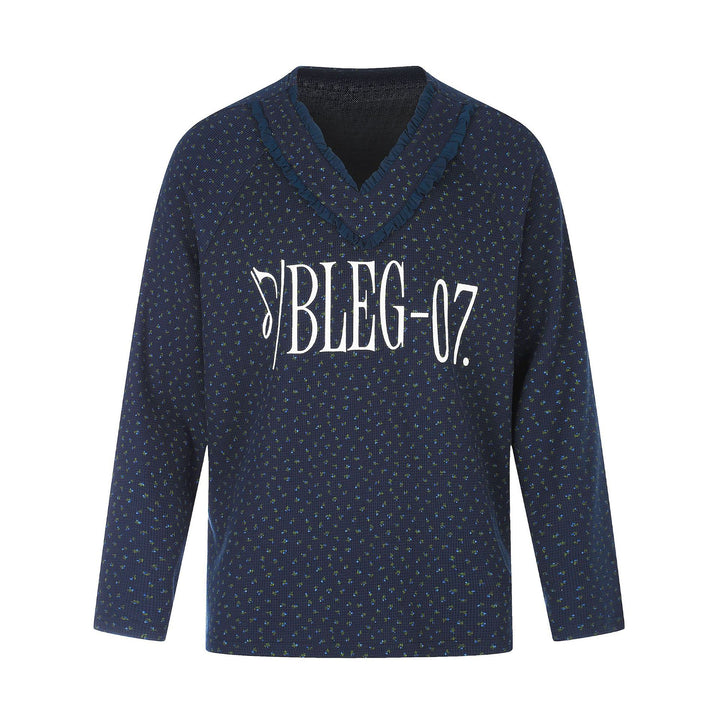 Damen Feinstruktur V‑Ausschnitt Strickpullover mit Rüschenkragen Drune