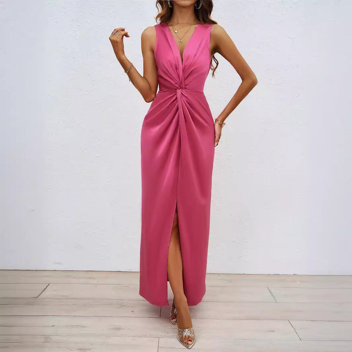 Damen Langkleid mit elegantem Wickeldesign und figurbetontem Schnitt Drune