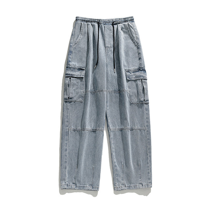 Unisex Weite Cargo-Jeanshose mit elastischem Bund, Tunnelzug und Utility-Taschen Drune