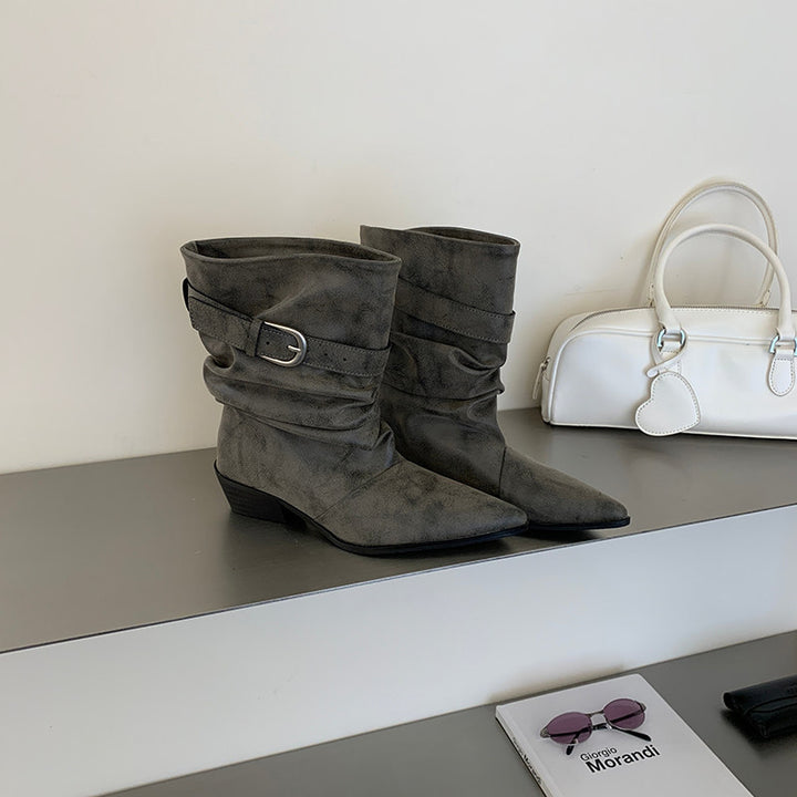 Damen Modische Stiefeletten mit Riemchen und Bequemlichkeitsdetails Drune