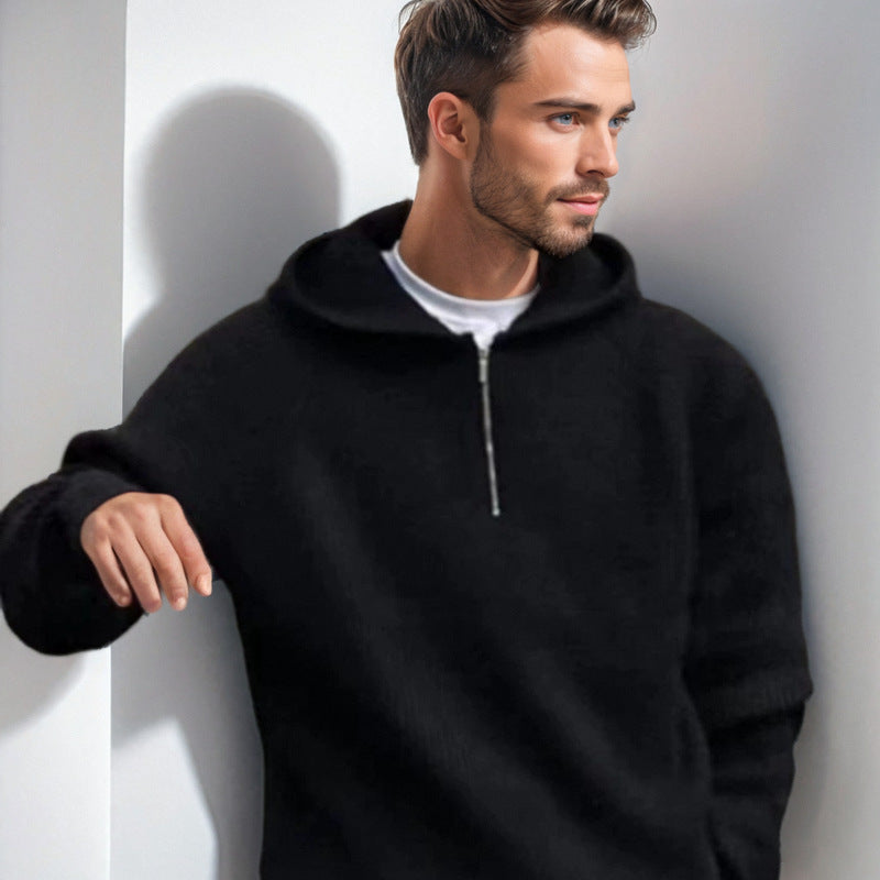 Herren Kapuzen-Halbzip-Pullover aus weichem Strukturstrick Drune