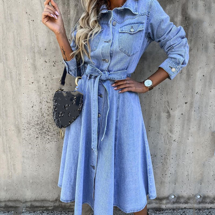 Damen Jeanshemdkleid mit Taillengürtel Drune