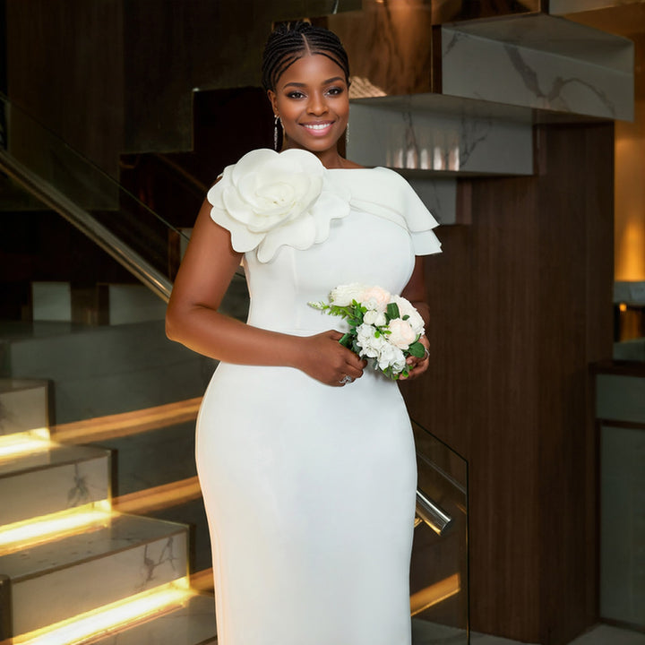 Damen elegantes Etuikleid mit floralem Akzent und Schulterdesign Drune