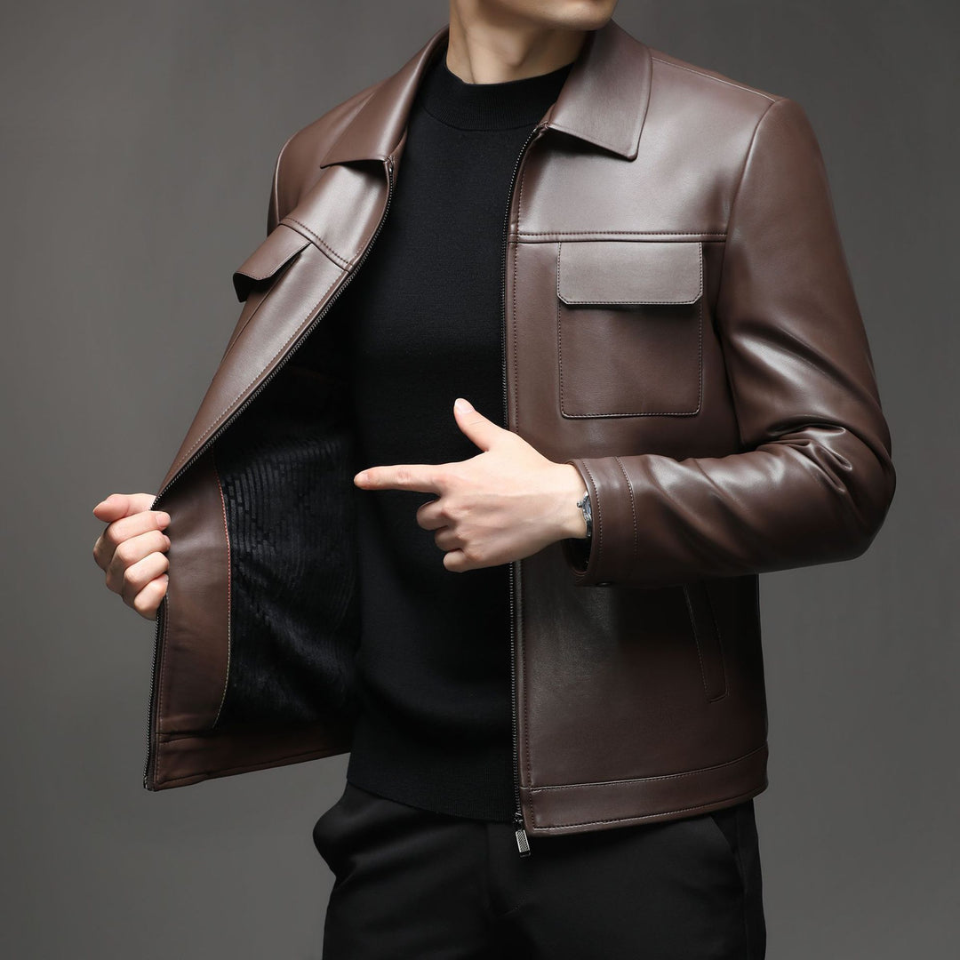 Herren Glatte Lederoptik-Blouson mit Brustklappen und Reißverschluss Drune