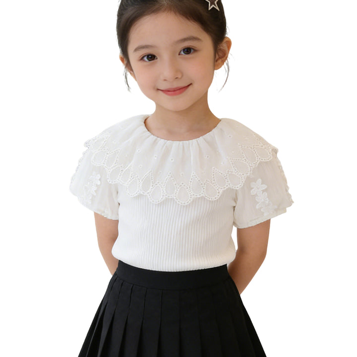 Mädchen modische Bluse mit voluminösem Tüllkragen und eleganten Details Drune
