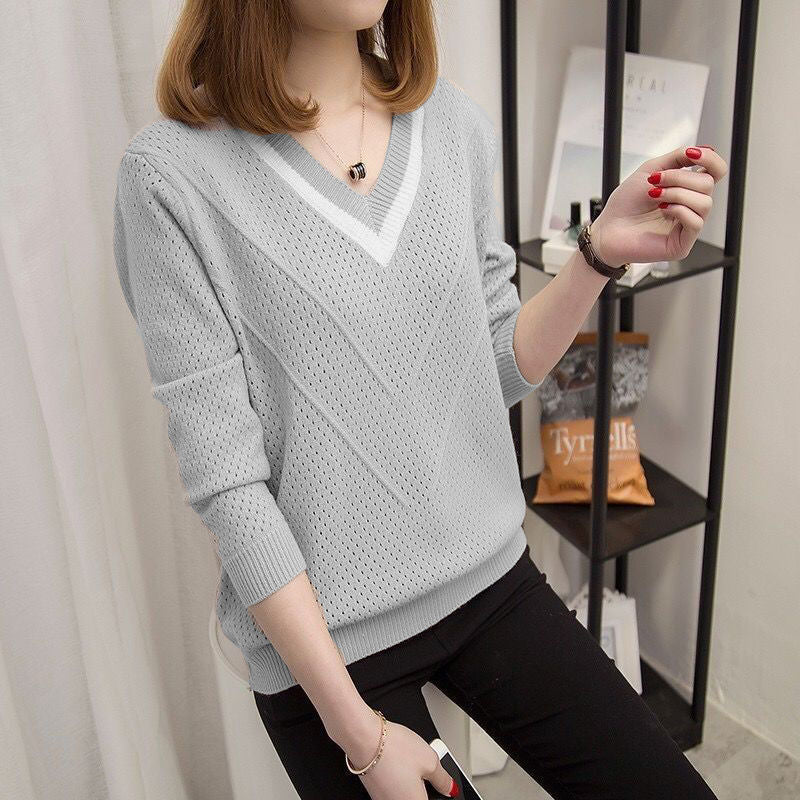 Damen lässiger V-Ausschnitt Pullover mit strukturiertem Muster Drune