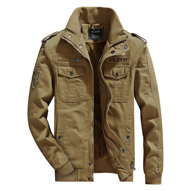 Herren Canvas-Flightjacke mit wärmender Fleece-Innenlage, Schulterklappen und Multifunktions-Taschen Drune