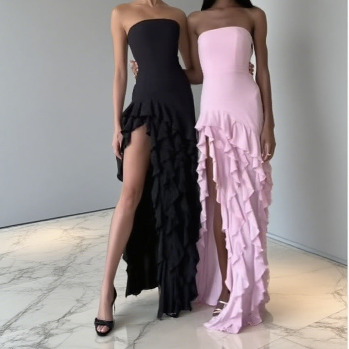 Damen Elegantes und asymmetrisches Abendkleid mit Rüschendetails Drune