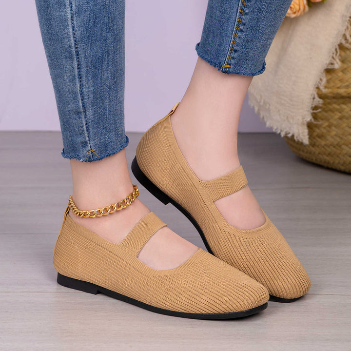 Damen nan gestrickter Mary-Jane-Slipper mit elastischem Riemen, nahtlosem Sockeneinstieg und dämpfender Komfortsohle Drune