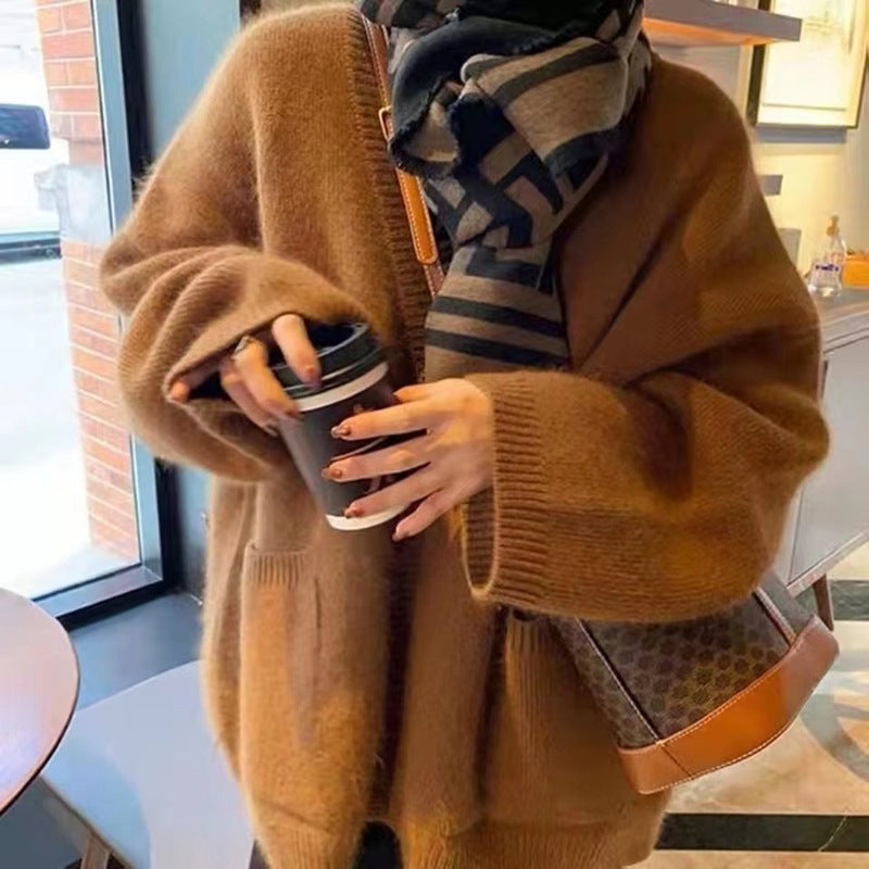 Damen Oversized Strickcardigan mit tiefen Taschen und strukturierten Details Drune