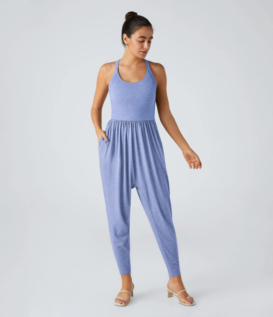 Damen nan lässiger Jersey-Overall mit Racerback, smockierter Taille und seitlichen Eingrifftaschen Drune