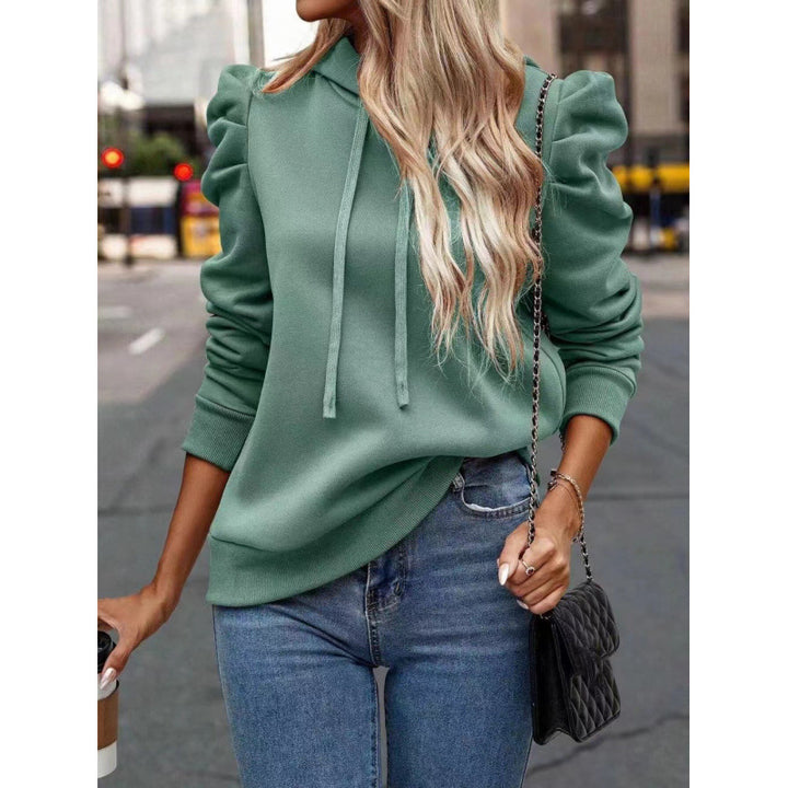 Damen modischer Kapuzenpullover mit Puffärmeln und praktischen Taschen Drune