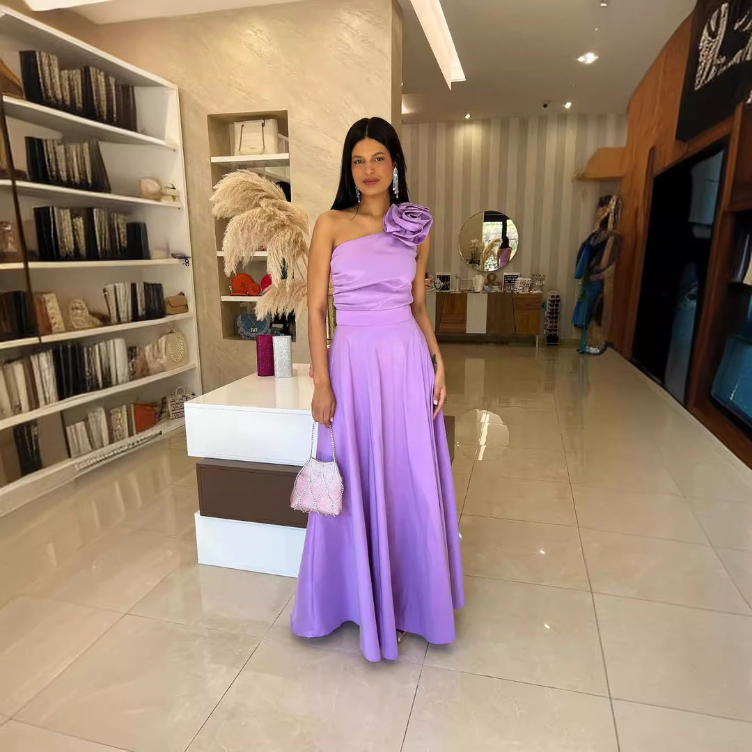 Damen Elegantes Abendkleid mit asymmetrischem Schnitt und dekorativer Blüte Drune