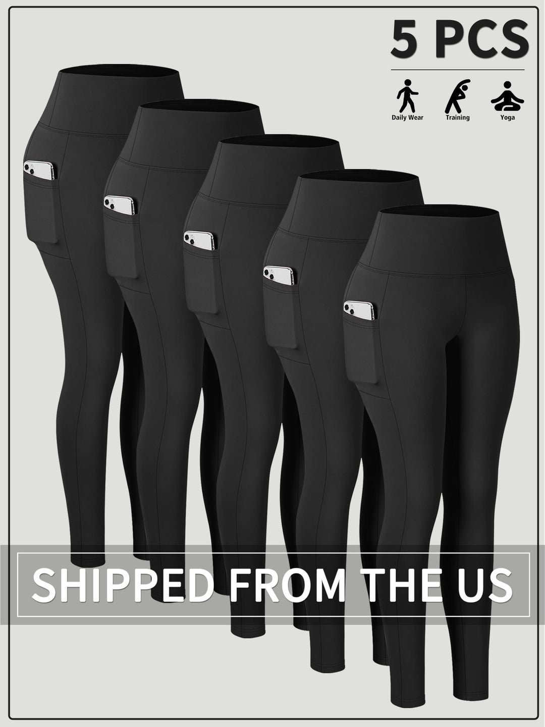Damen Knöchelhohe Sportleggings mit hohem Bund und seitlicher Smartphone-Tasche Drune