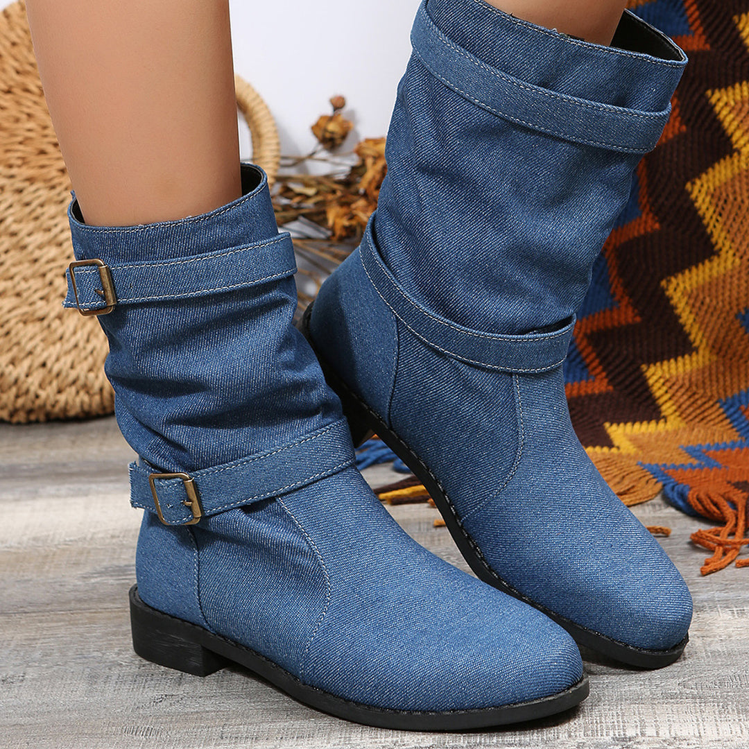 Damen Stiefeletten mit modischem Falten-Design und verstellbarem Riemen Drune