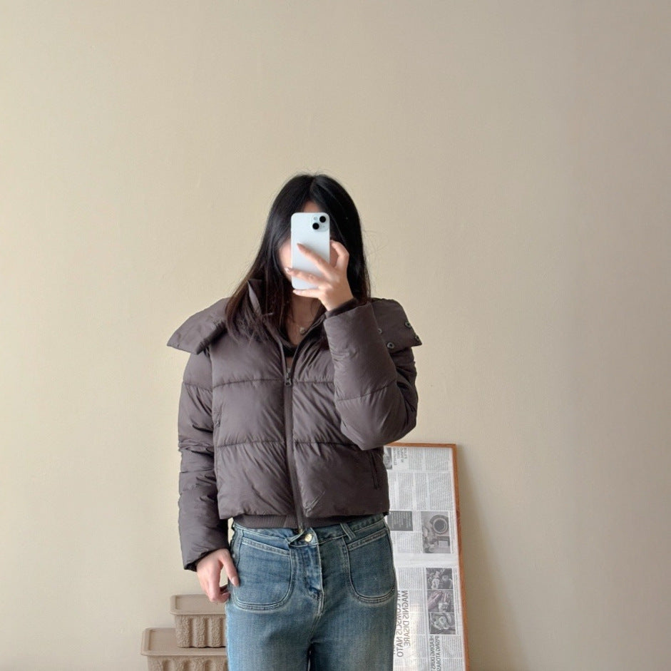 Damen Kurze Stepp-Cropped-Jacke mit breitem Umlegekragen Drune