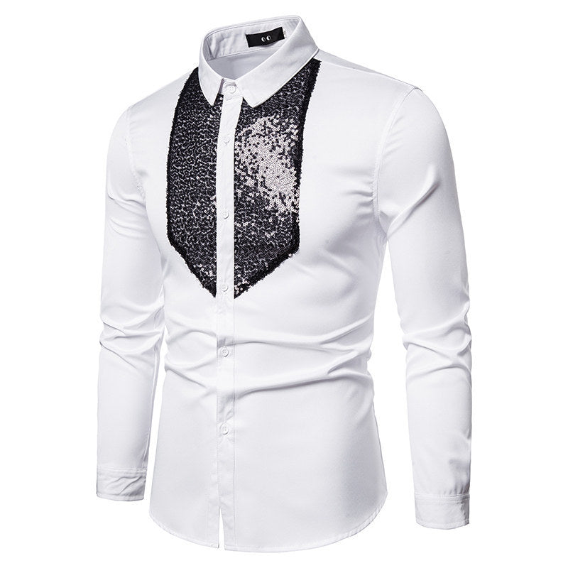 Herren Elegantes Hemd mit Pailletten-Brustplatte und tailliertem Schnitt Drune